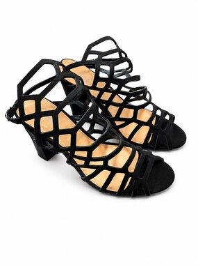 Express Black Cage-Strap Block Heel Sandals 7.5